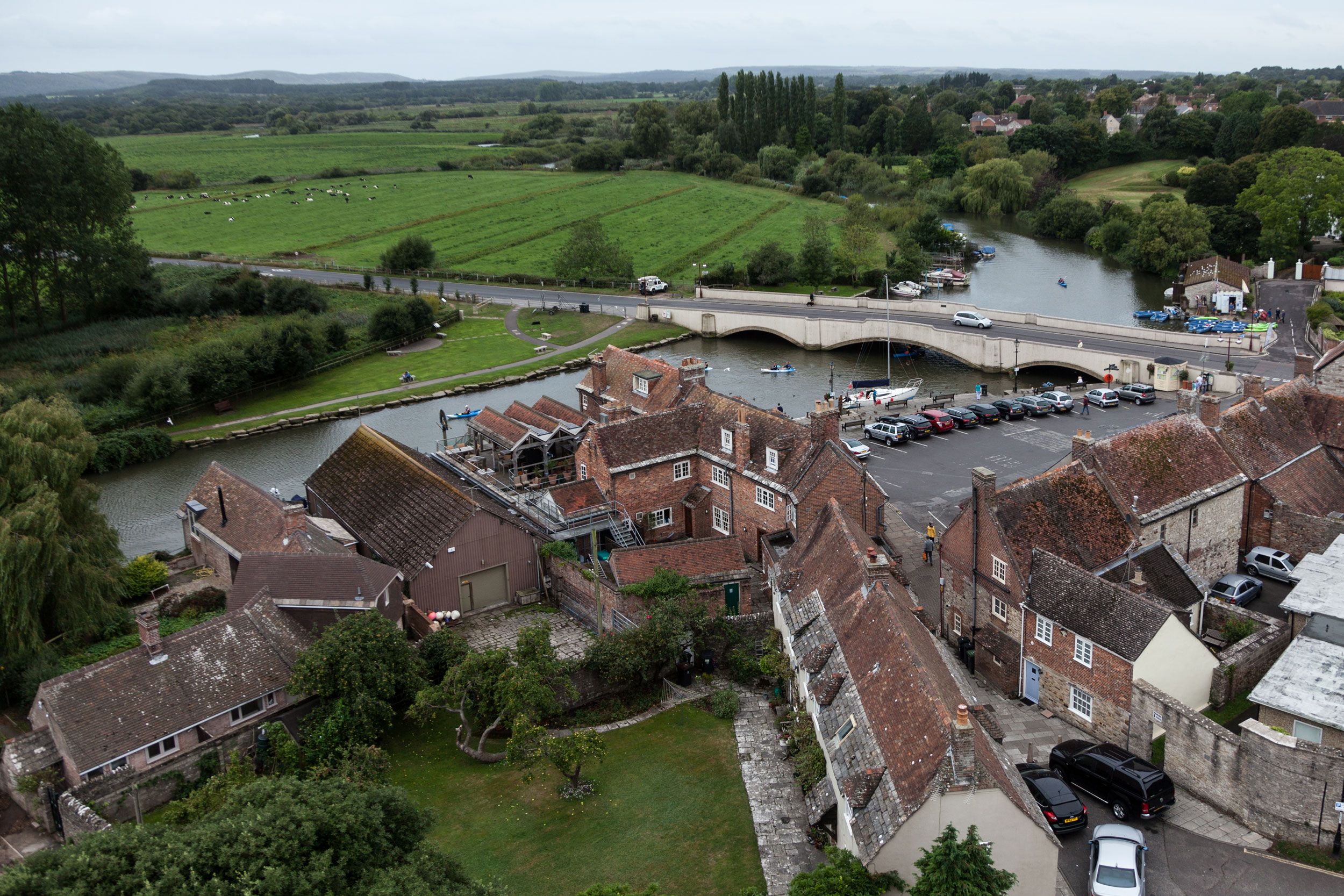 Luftaufnahme der Altstadt Wareham und des Umlandes