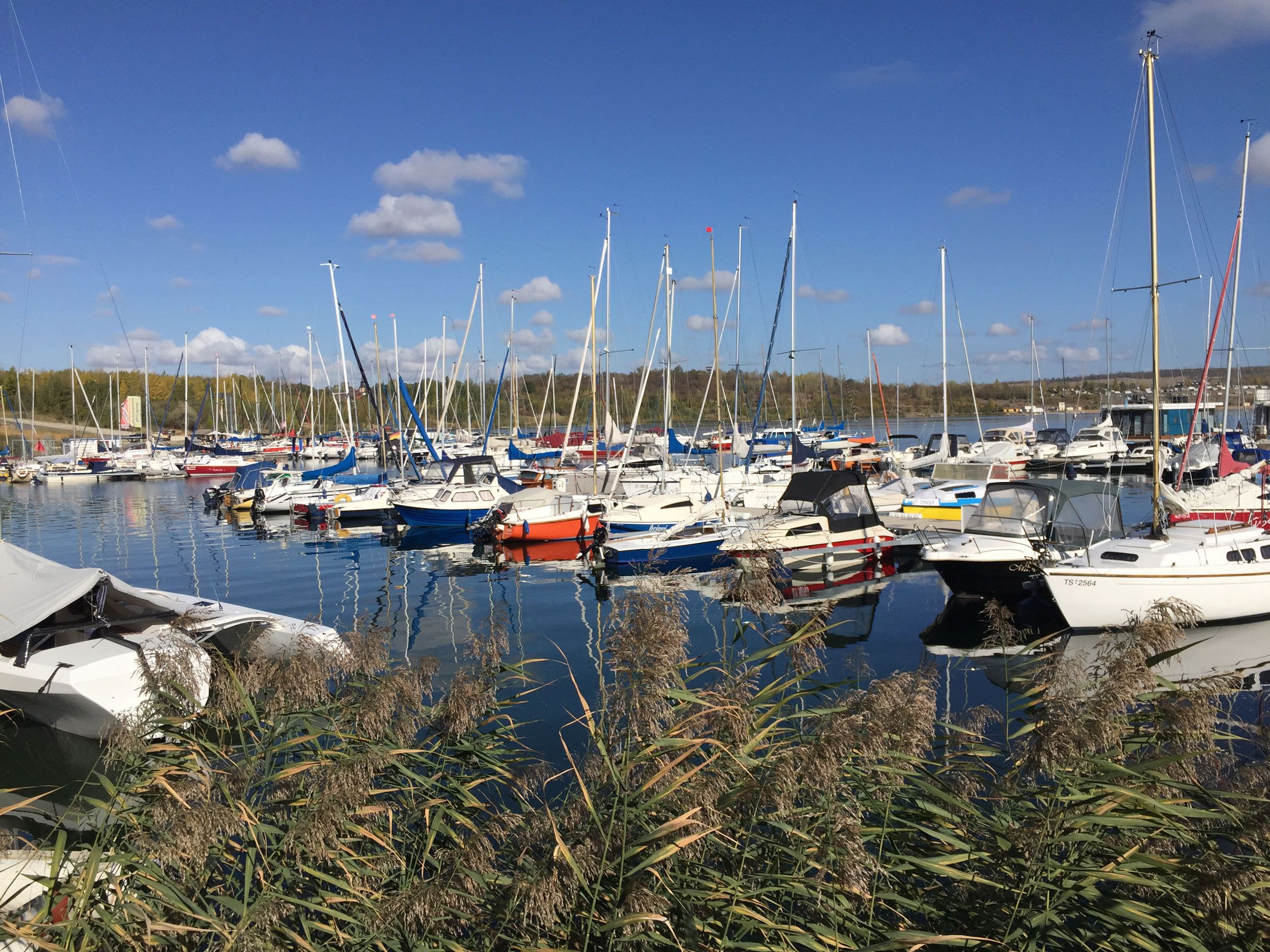 kleiner Segelboot-, Jachthafen in Mücheln im Sommer