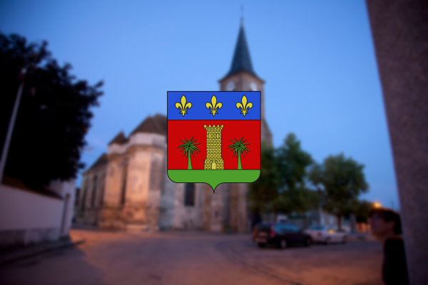 Kirche der Partnerstadt Bray-sur-Seine in Frankreich mit dem Stadtwappen